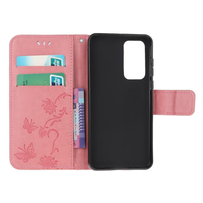 OEM - Butterfly Plånboksfodral till Huawei P40 - Rosa