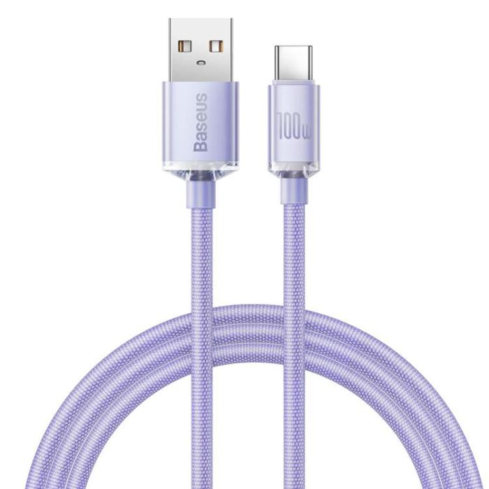 BASEUS - Baseus Crystal USB-C till USB-A kabel 100W 1.2m - Lila