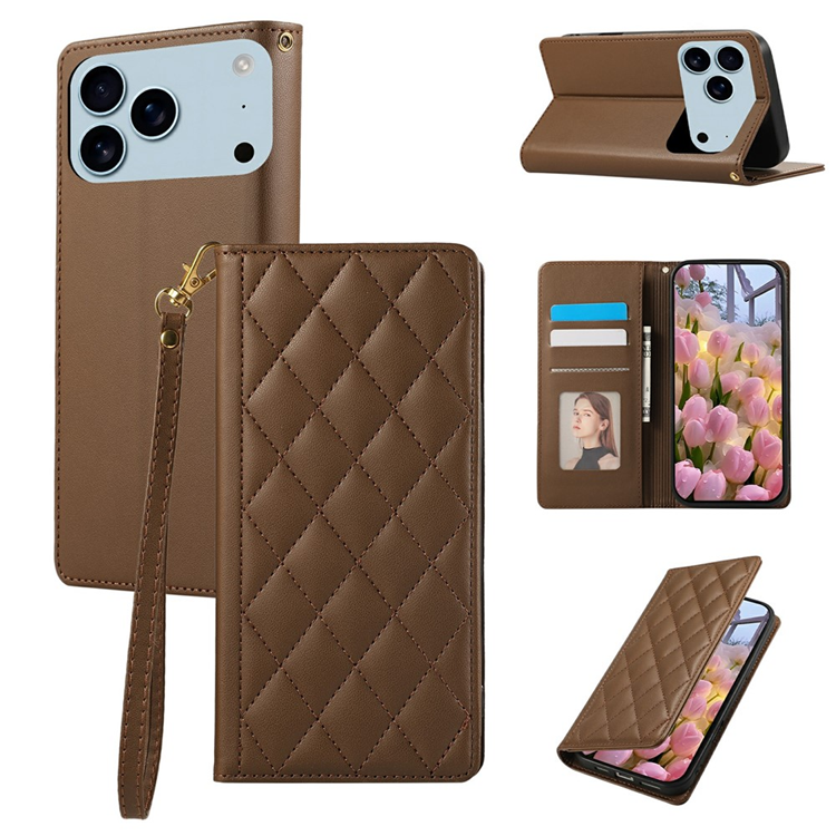 iPhone 17 Pro Max Plånboksfodral RFID Rhombus Läder - Brun | 2353 | AlltMobil