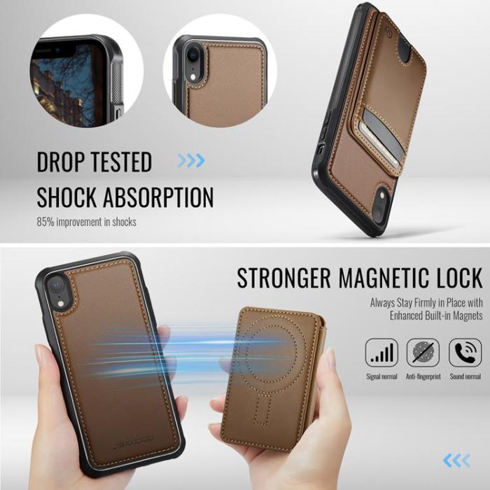 OEM - JEEHOOD Mobilskal till iPhone XR MagSafe Konstläder Med Kortfack - Brun