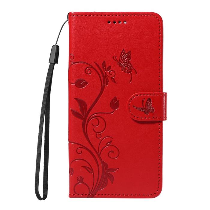 OEM - Samsung Galaxy A37 Plånboksfodral Konstläder Blommönster Ställ - Röd