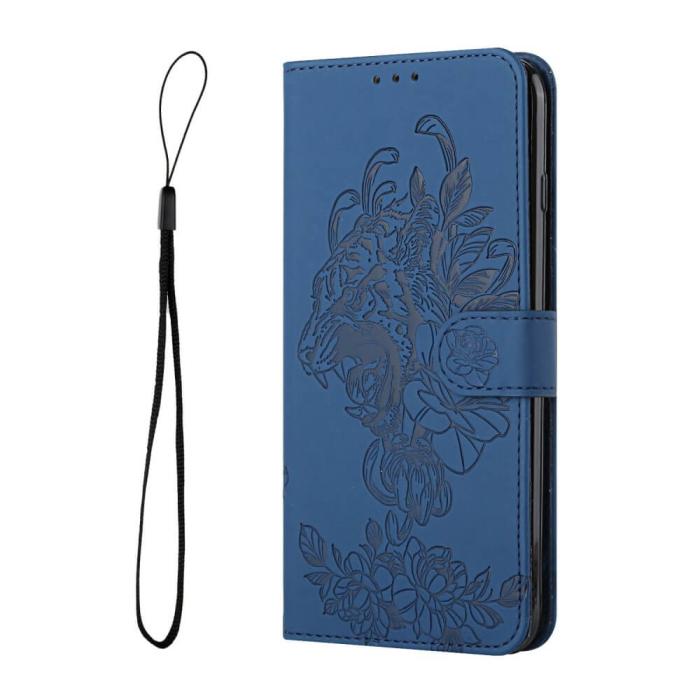 A-One Brand - Tiger Flower Plånboksfodral till iPhone 12 & 12 Pro - Blå