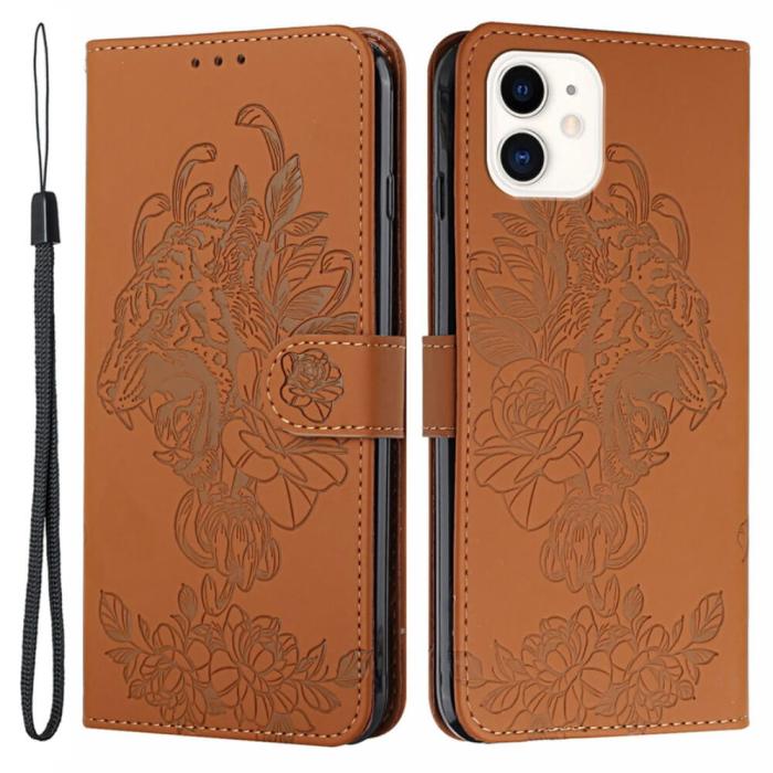 A-One Brand - Tiger Flower Plånboksfodral till iPhone 12 Mini - Brun