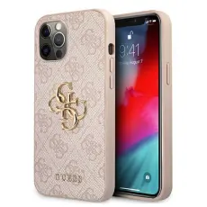 Guess - Guess iPhone 12/12 Pro Skal 4G Big Metal Logo - Rosa