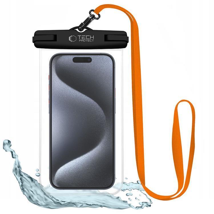 Tech-Protect UWC7 Vattentätt Universalt Mobilfodral 6.9"""" - Svart/Orange | 2353 | AlltMobil