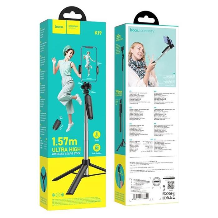 Hoco - Hoco Tripod Selfie Stick Bluetooth med Fjärrkontroll K19 - Svart
