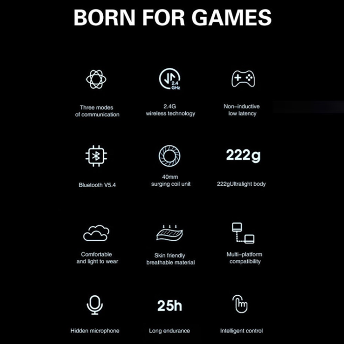 A-One Brand - Over-Ear Gaming Trådlösa Hörlurar Bluetooth Mikrofon LED-ljus