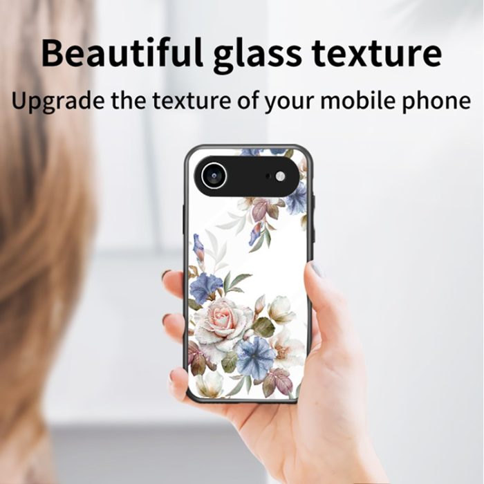 A-One Brand - iPhone Air Mobilskal Floral Pattern TPU + Härdat Glas - Vit