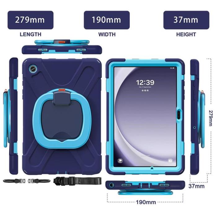 A-One Brand - Galaxy Tab A9 Plus Skal Kickstand Handle Grip - Svart / Blå
