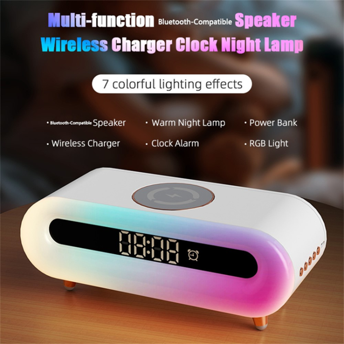 OEM - Trådlös Laddare med trådlös högtalarklocka Sänglampa RGB S608 - Grön