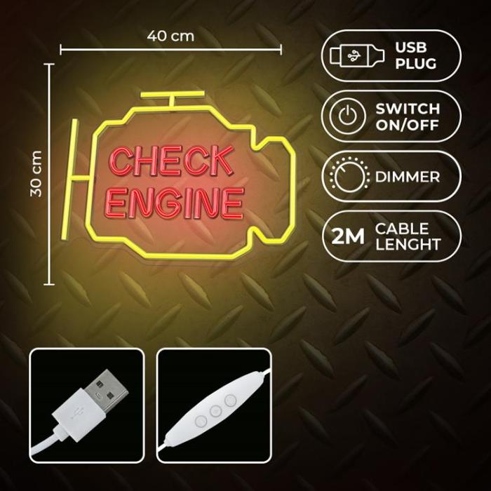 Neolia - Neolia LED Neon PLEXI CHECK ENGINE NNE21 - Gul/Röd