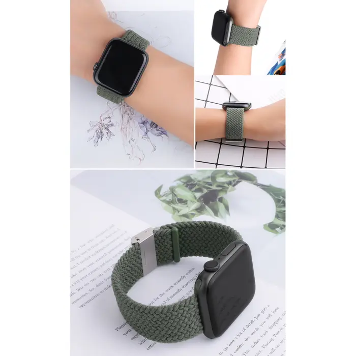 OEM - Apple Watch 2/3/4/5/6/7/SE (42/44/45mm) Armband Braided Tyg - Röd