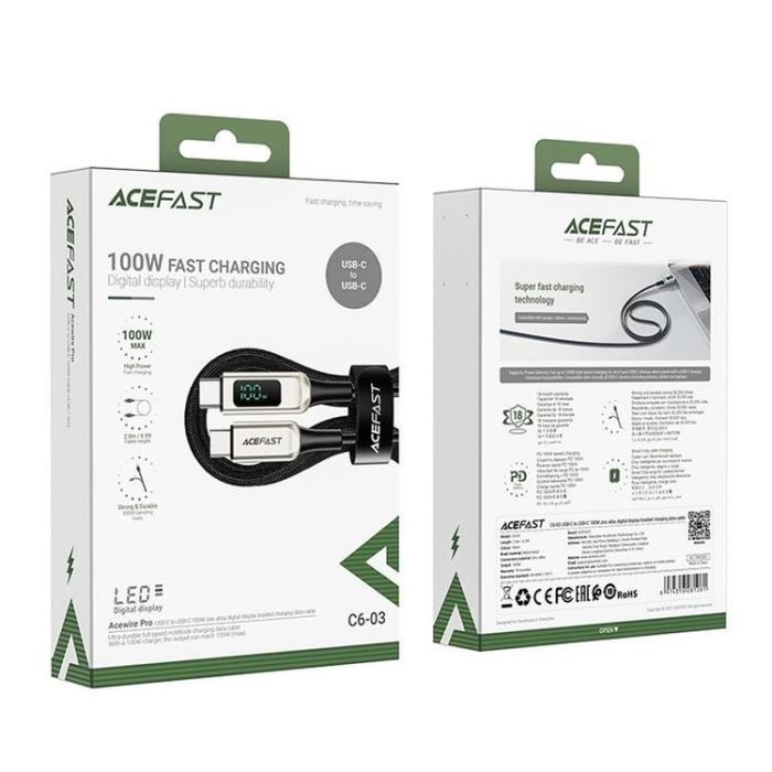 Acefast - Acefast LCD USB-C till USB-C kabel 100W 2m - Silver