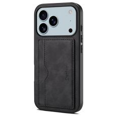 DENIOR - DENIOR iPhone 17 Pro Fodral Kortfack St&auml;ll i Konstl&auml;der - Svart