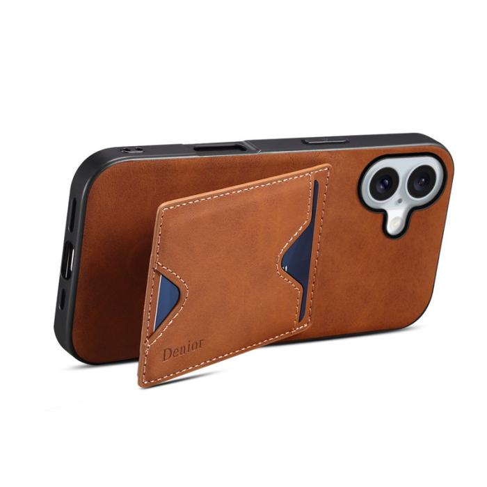 DENIOR - DENIOR iPhone 17 Fodral Kortfack Ställ i Konstläder - Brun