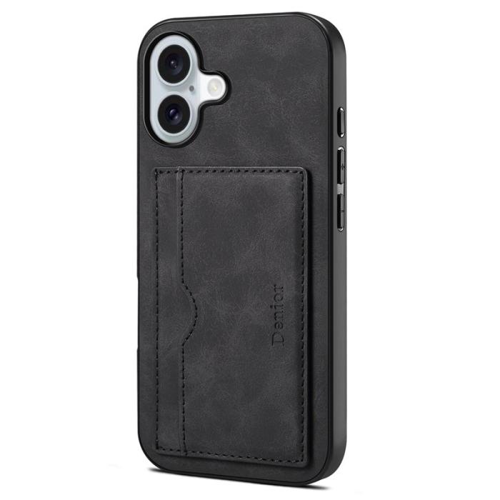 DENIOR - DENIOR iPhone 17 Fodral Kortfack Ställ i Konstläder - Svart