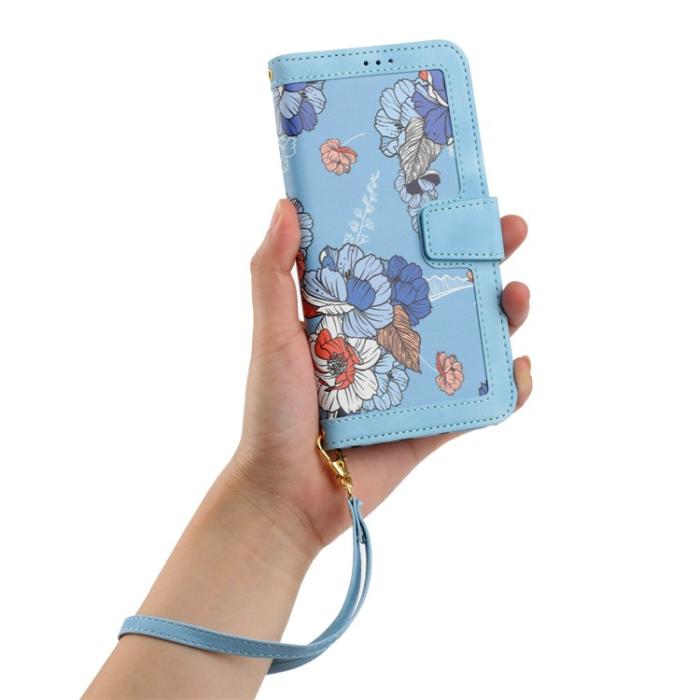 OEM - iPhone 15 Pro Max Plånboksfodral Flower Pattern - Ljusblå