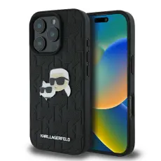 KARL LAGERFELD - Karl Lagerfeld iPhone 16 Pro Max Mobilskal Karl & Chaoupette Head Pin - Svart