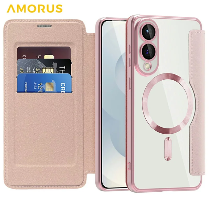Amorus - Amorus Galaxy S25 Edge Plånboksfodral Magsafe RFID - Rosa