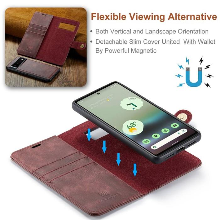 DG.MING - DG.MING Google Pixel 6a Plånboksfodral Detachable 2-in-1 Äkta Läder - Röd
