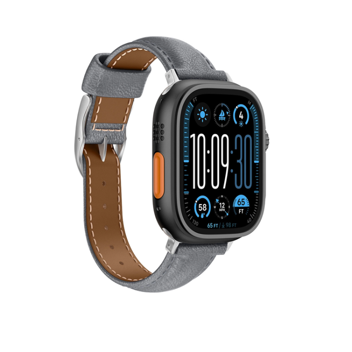 AmazingThing - AmazingThing Apple Watch 45/46/49mm Armband Class Läder - Grå