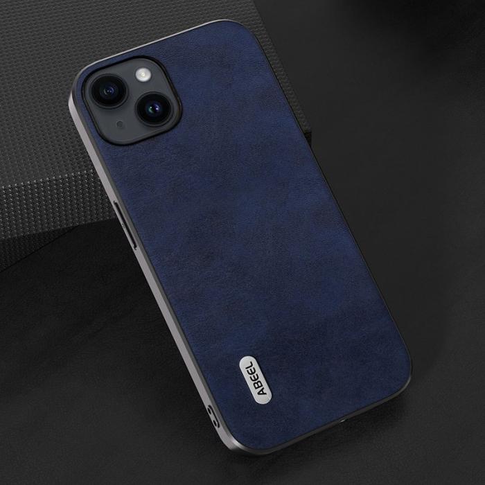 ABEEL - ABEEL Mobilskal till iPhone 14 Plus PU Läder Blå Cowhide Textur