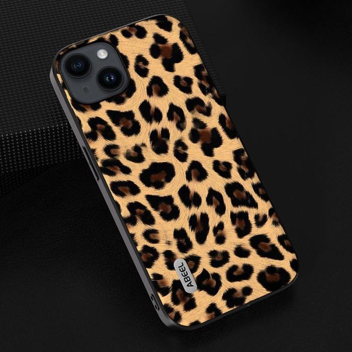 ABEEL - ABEEL Mobilskal till iPhone 14 Plus PU Läder Leopard Textur Champagne Guld