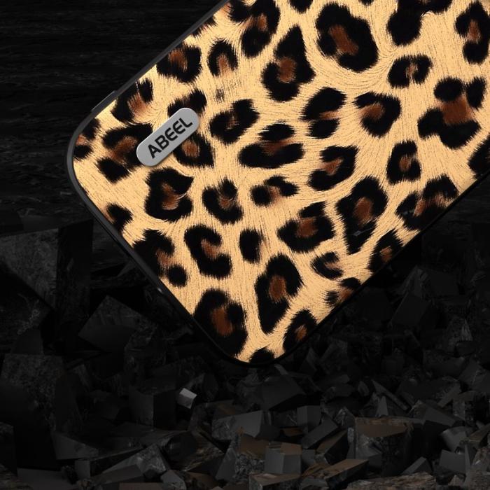 ABEEL - ABEEL Mobilskal till iPhone 14 Plus PU Läder Leopard Textur Champagne Guld