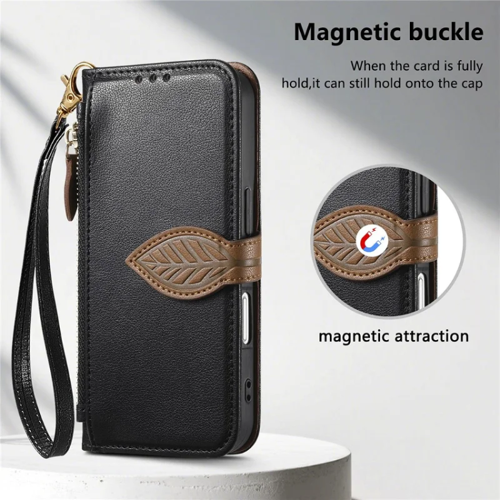 A-One Brand - iPhone 17 Pro Plånboksfodral Leaf Magnetiskt Spänne Konstläder