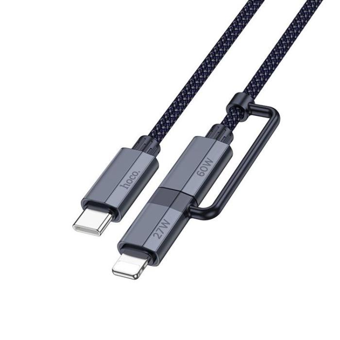 Hoco - Hoco kabel 2in1 USB-C till USB-C, Lightning 1.2m - Mörkblå