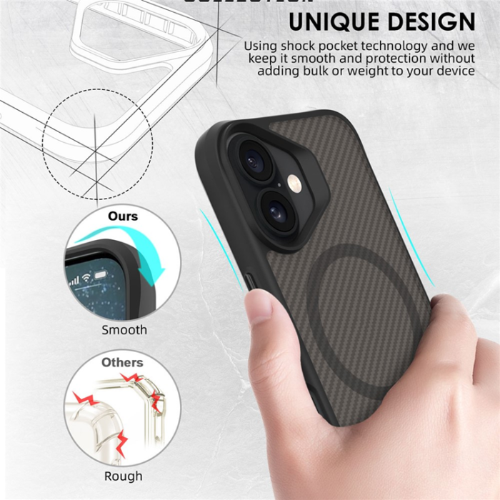 A-One Brand - iPhone 17 Mobilskal MagSafe Carbon Fiber Texture - Svart