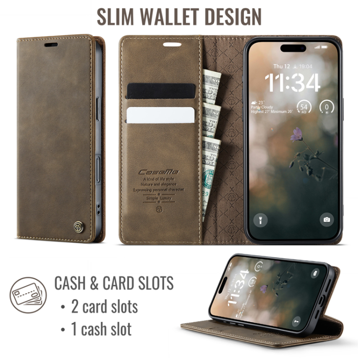 Caseme - Caseme iPhone 17 Pro Plånboksfodral RFID Blocking 033 - Kaffe