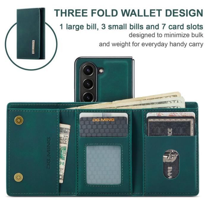 DG.MING - DG.MING Magnetiskt Avtagbart Plånboksfodral Samsung Galaxy Z Fold5 Grön