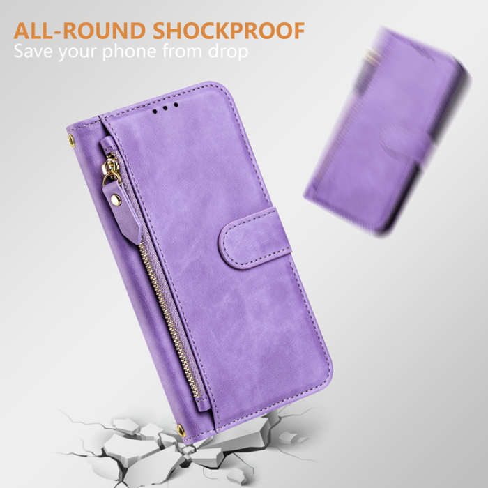 A-One Brand - iPhone 17 Pro Plånboksfodral Zipper Pocket Läder - Lila