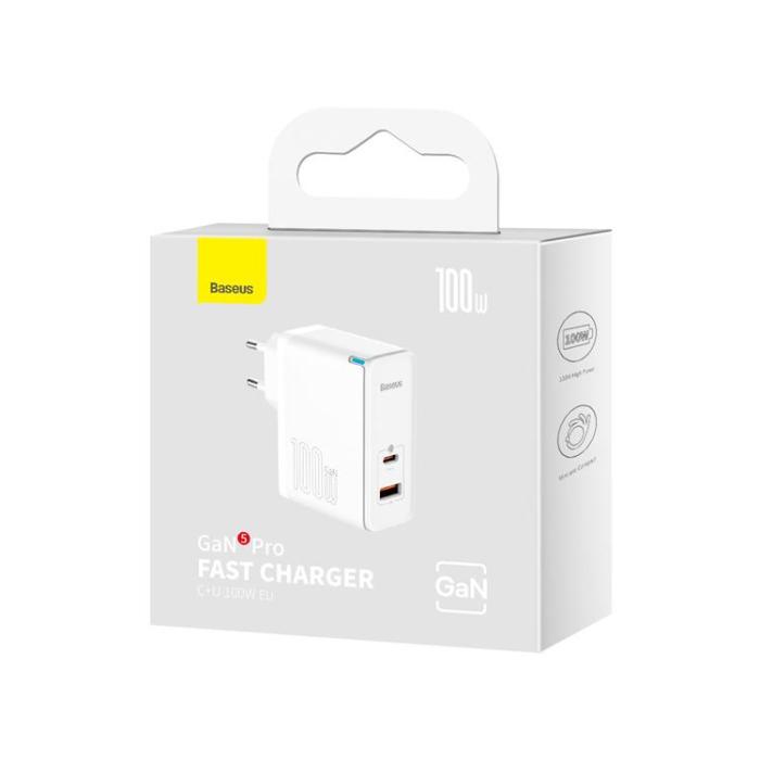 BASEUS - Baseus GaN Väggladdare USB Till Typ-C 100W - Vit