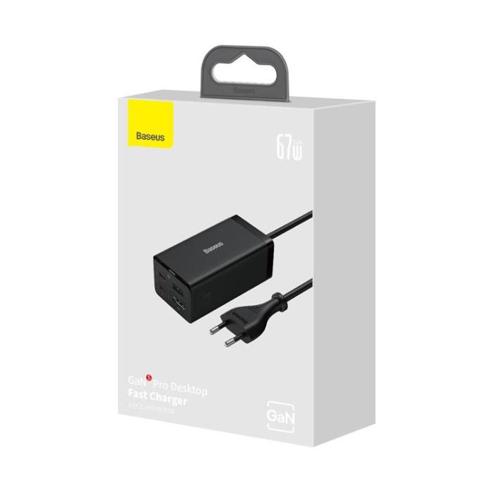 BASEUS - Baseus Snabbladdare GaN 5 Pro Hub med Kabel 1m - Svart