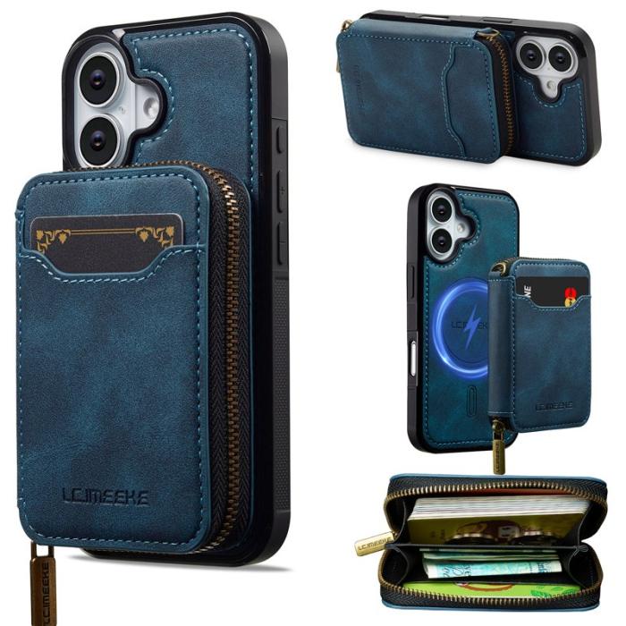 LC.imeeke - LC.IMEEKE L6 iPhone 16 Plus Plånboksfodral Konstläder - Blå
