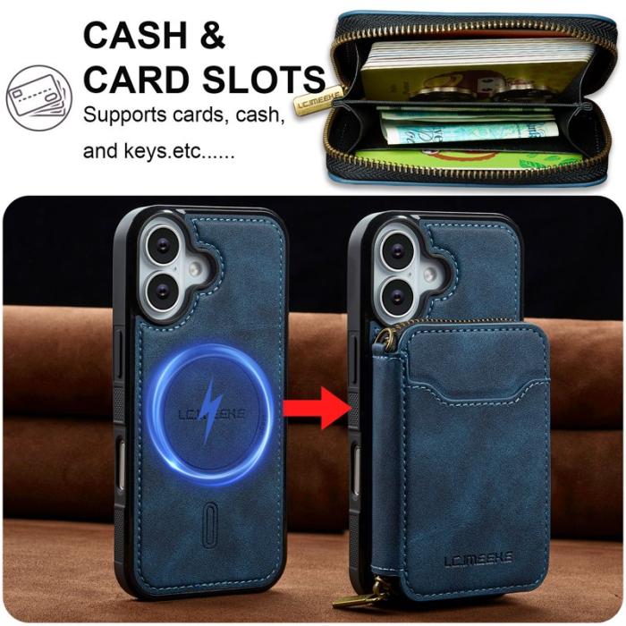 LC.imeeke - LC.IMEEKE L6 iPhone 16 Plus Plånboksfodral Konstläder - Blå