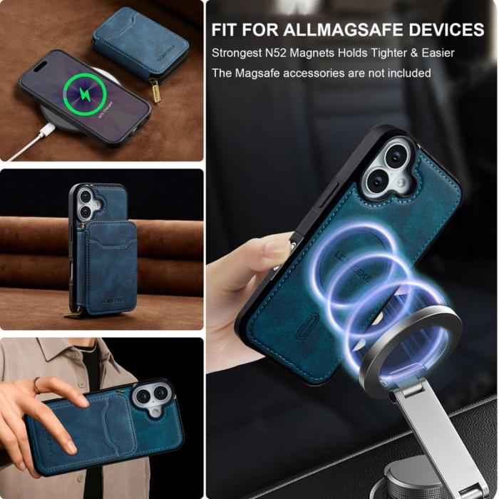 LC.imeeke - LC.IMEEKE L6 iPhone 16 Plus Plånboksfodral Konstläder - Blå