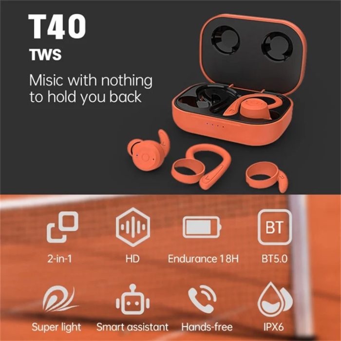 A-One Brand - Vattentäta Bluetooth In-Ear SportHörlurar IPX6 T40 - Blå