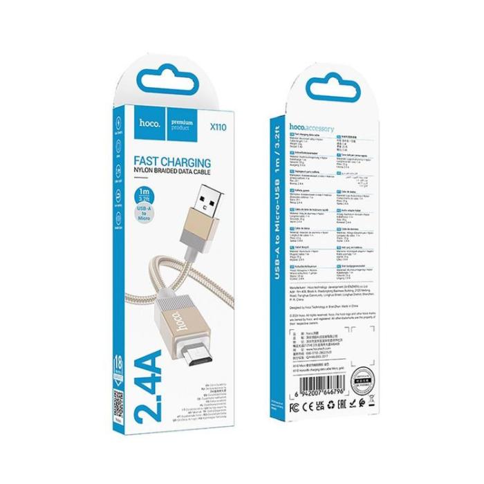 Hoco - Hoco USB-A - Micro-USB 2.4A Kabel 1m X110 - Guld