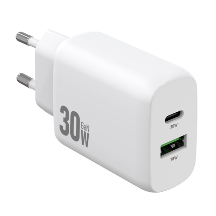 Amorus - AMORUS GaN Snabbladdare 30W USB-C - USB-A EU PD - Vit