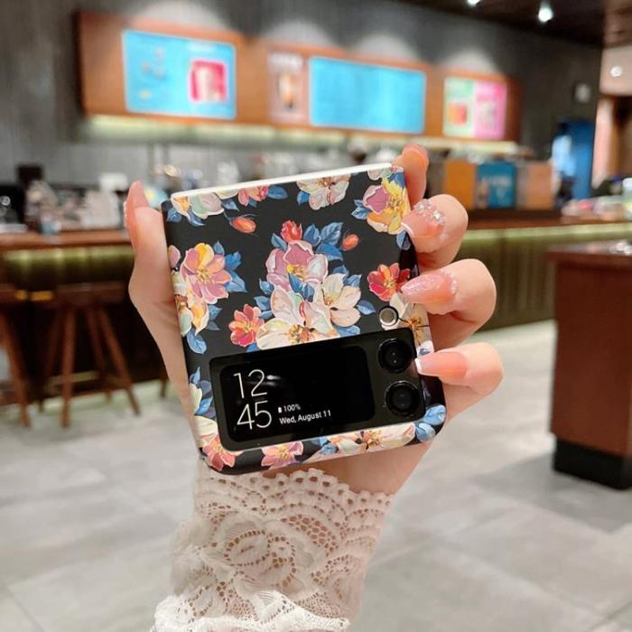 A-One Brand - Galaxy Z Flip 4 Skal Hard PC Floral Pattern - Ink Flower