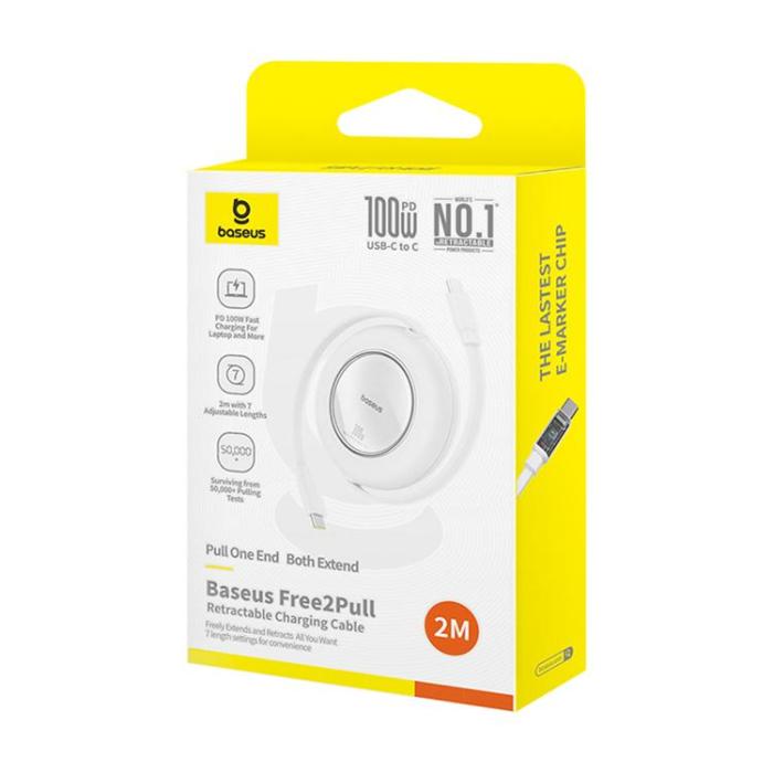BASEUS - Baseus Infällbar USB-C till USB-C 100W Kabel 2m Free2Pull Mini