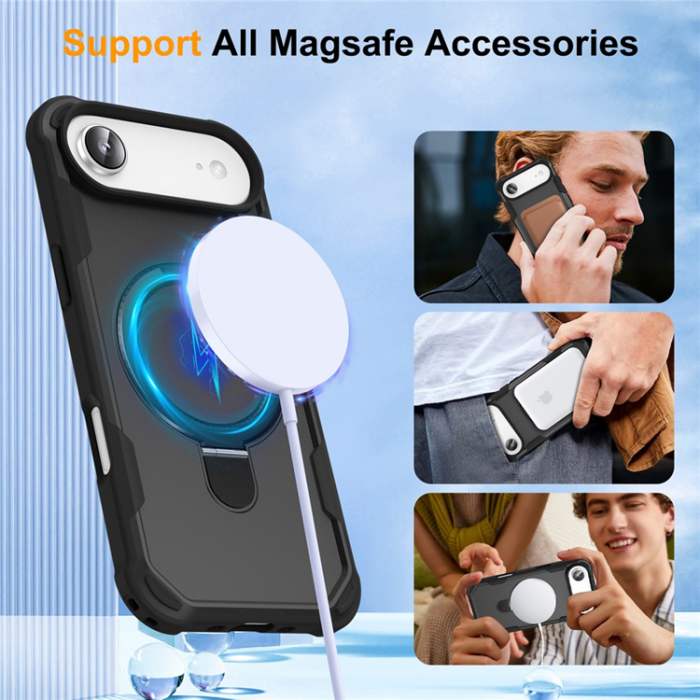 A-One Brand - iPhone 17 Air Mobilskal MagSafe Kickstand Shockproof - Svart