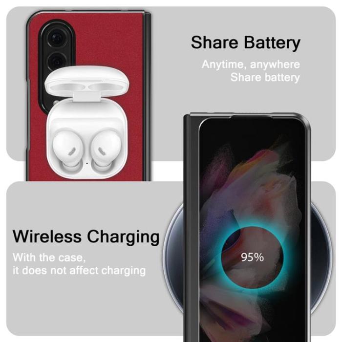 LC.imeeke - LC.IMEEKE Galaxy Z Fold 4 Skal TPU-ram Läder - Röd