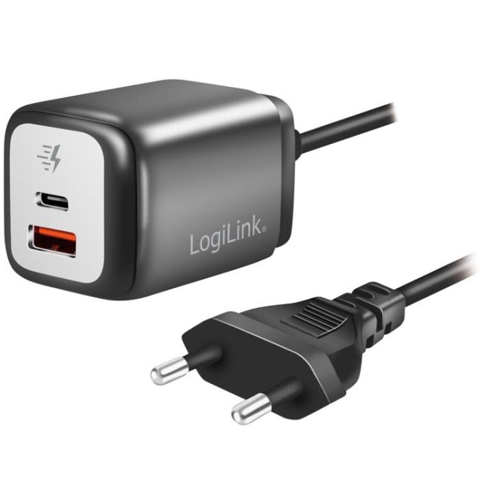 LogiLink - Logilink Väggladdare 1xUSB-A + 1xUSB-C med fast kabel 1.5m GaN 30W
