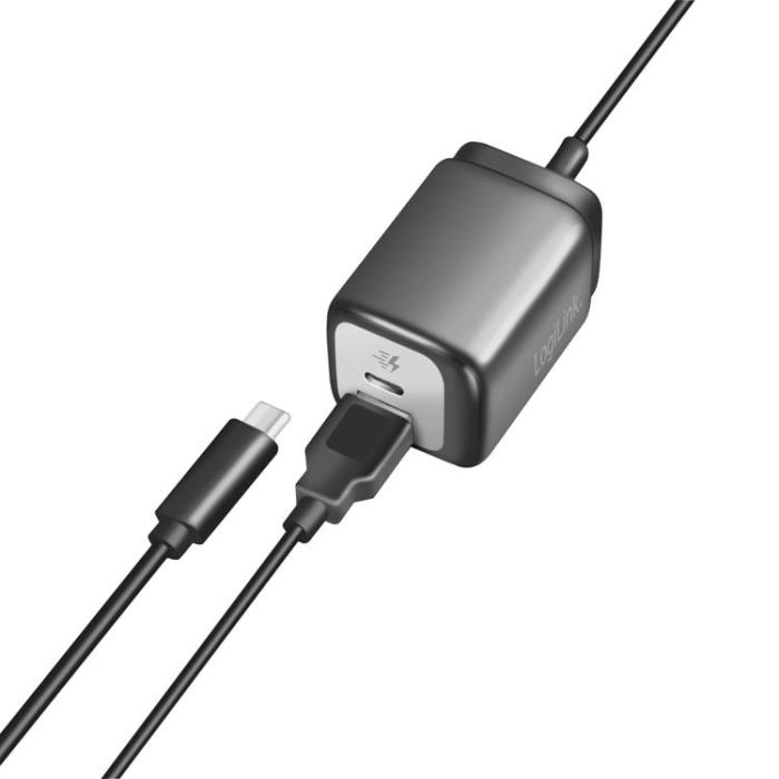 LogiLink - Logilink Väggladdare 1xUSB-A + 1xUSB-C med fast kabel 1.5m GaN 30W