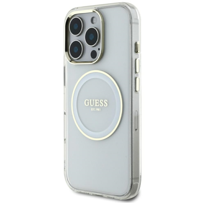 Guess - Guess iPhone 16 Pro Mobilskal MagSafe Metal Circle Logo - Vit