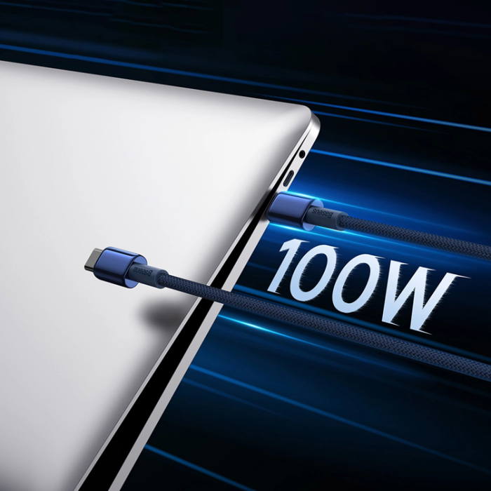BASEUS - Baseus USB-C till USB-C kabel 100W 1m Tungsten Gold - Marinblå